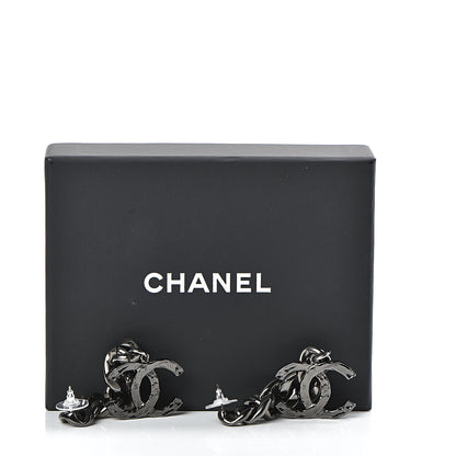 Chanel Metal CC Pick Drop Earrings Ruthenium 5 of 5