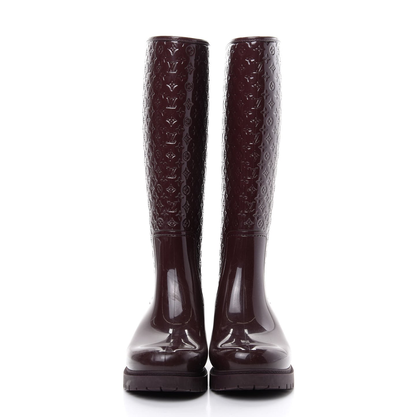 Rubber Embossed Monogram Splash Rain Boots 38 Burgundy