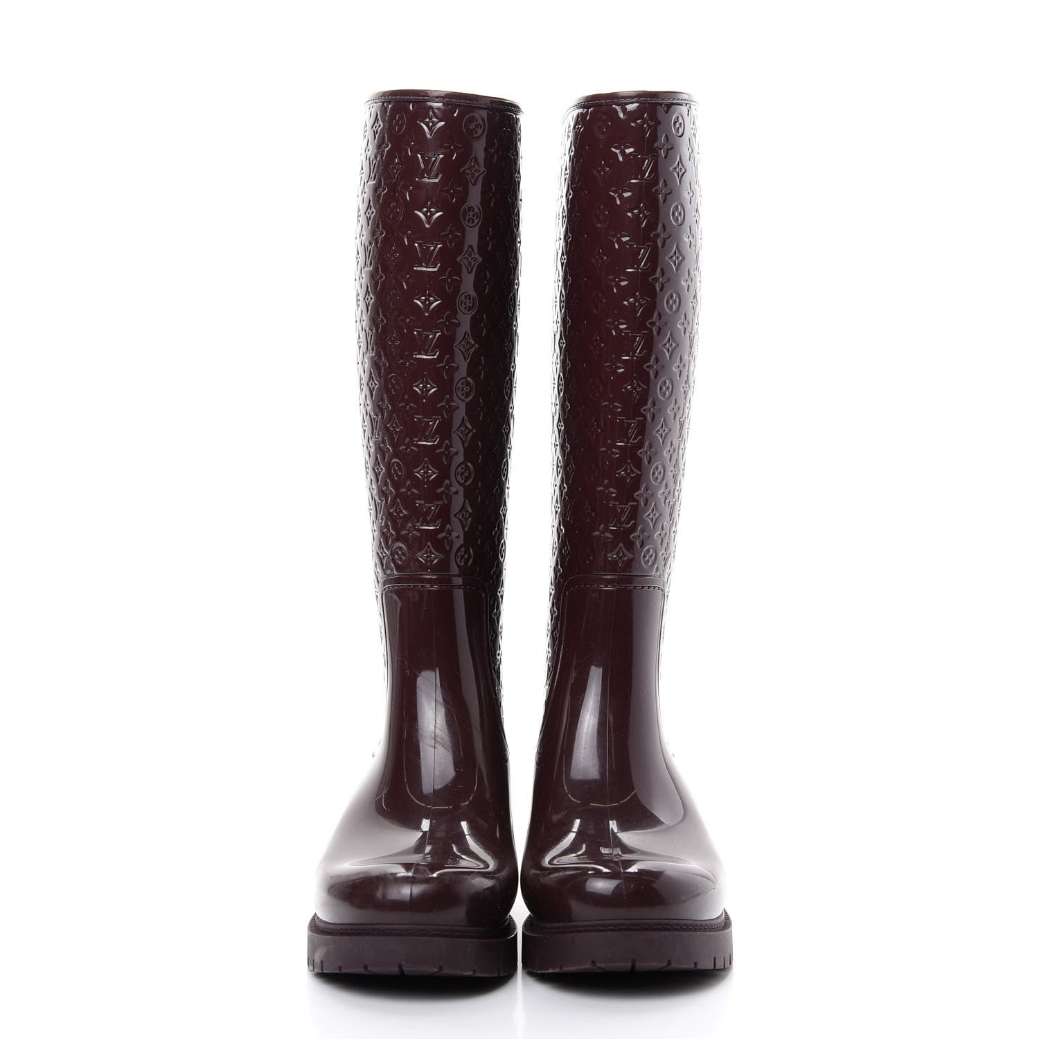 Louis Vuitton Rubber Embossed Monogram Splash Rain Boots 38 Burgundy 2 of 9