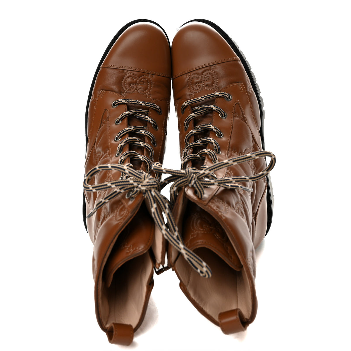 Gucci Cordovan Lux Nappa GG Matelasse Lace Up 60mm Combat Boots 40 Dark Hazel Brown 2 of 11