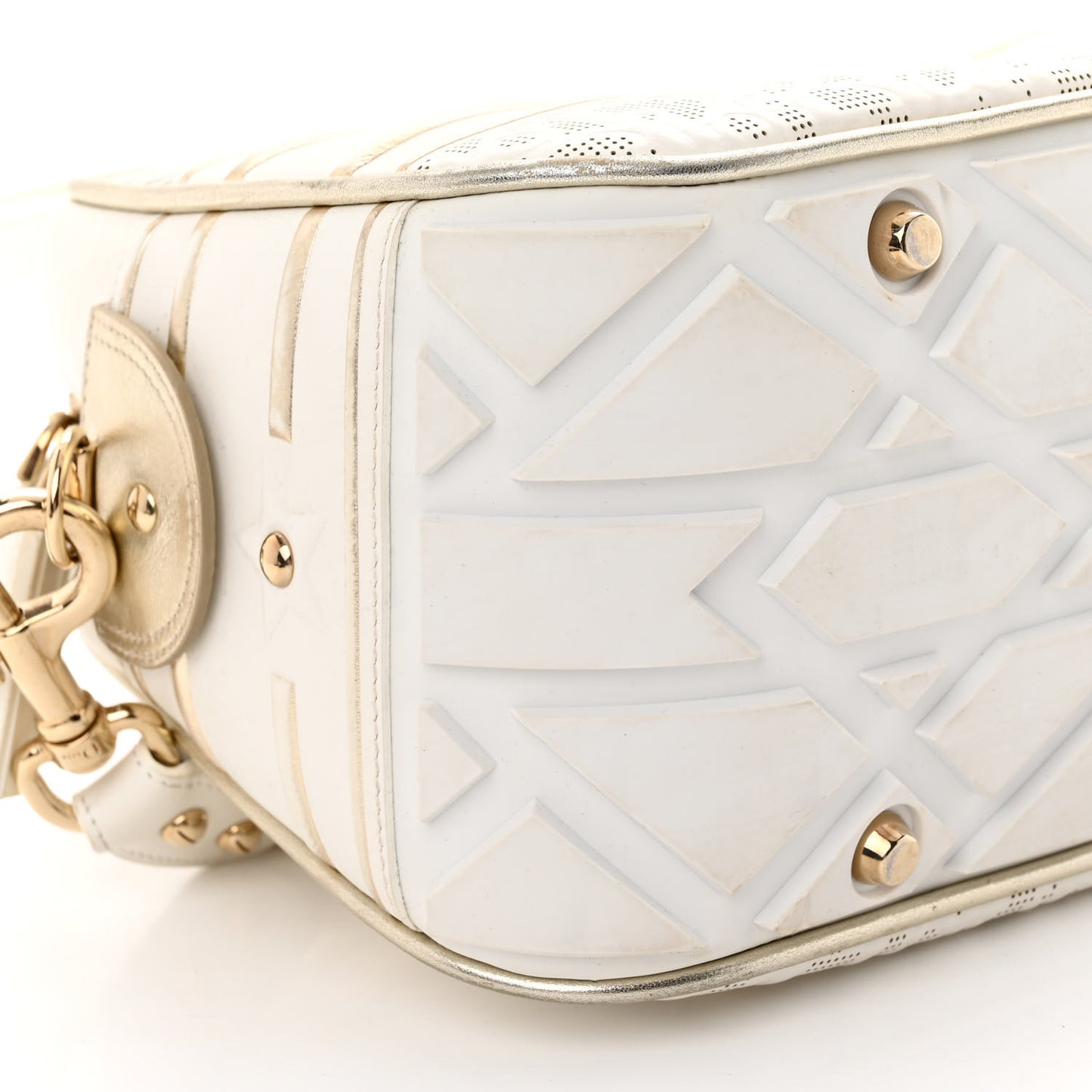 Perforated Calfskin Medium Dior Vibe Classic Bowling Bag White Gold