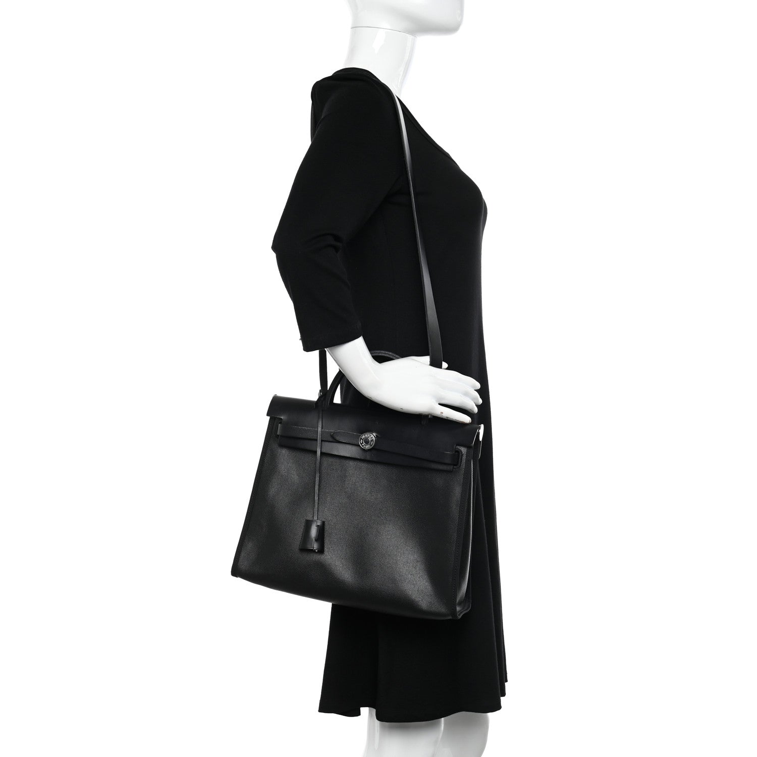 Hermes Toile H Berline Vache Hunter Herbag Zip PM 31 Black Ecru 2 of 10