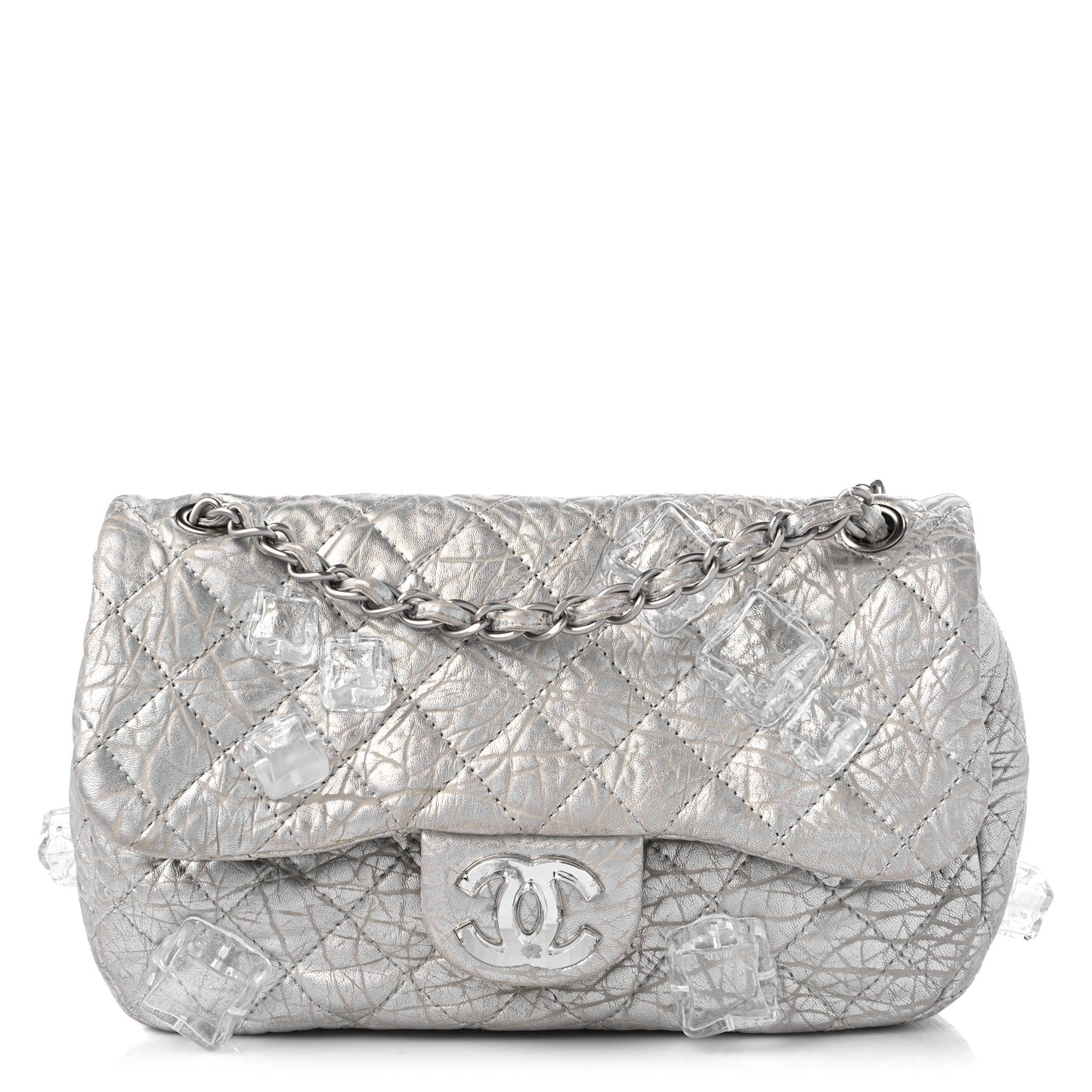 Calfskin Ice Cube On the Rocks Medium Flap Silver