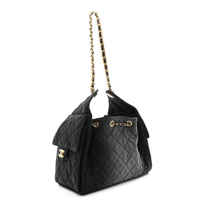 Chanel Washed Denim Quilted Small Chanel 25 Handbag Black 3 of 9