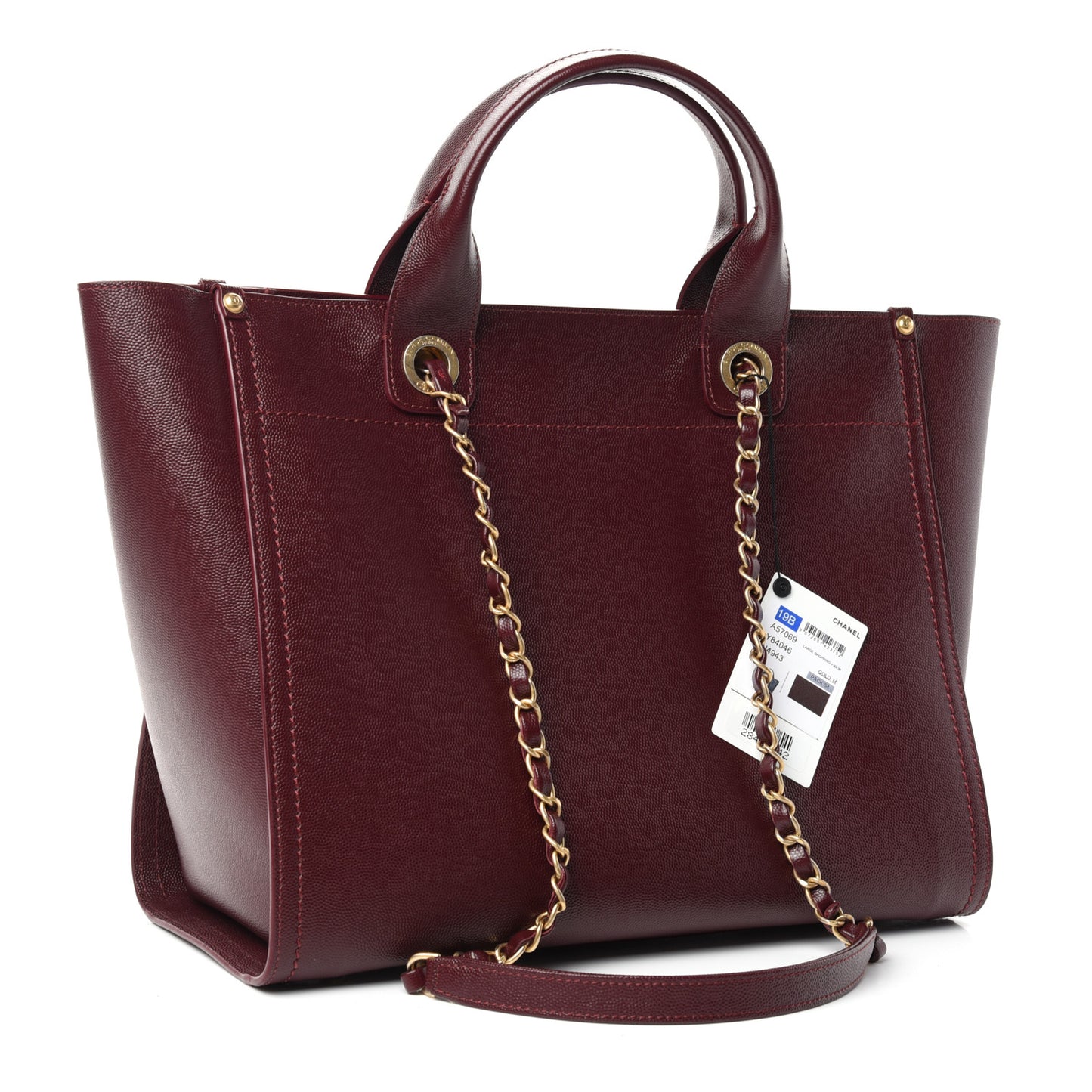 Caviar Small Studded Deauville Tote Burgundy
