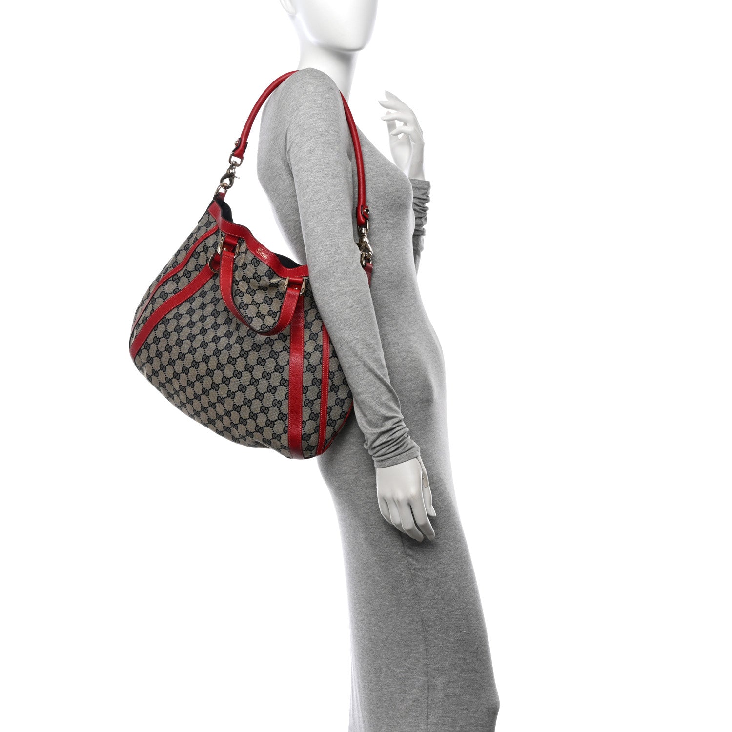Gucci Monogram Medium Abbey Convertible Tote Navy Red 2 of 11