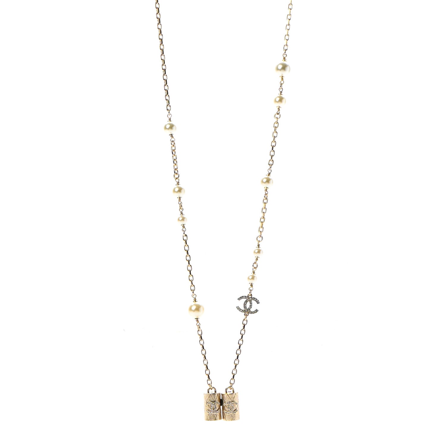 Chanel Crystal Pearl Airpod Necklace Gold 1 of 5