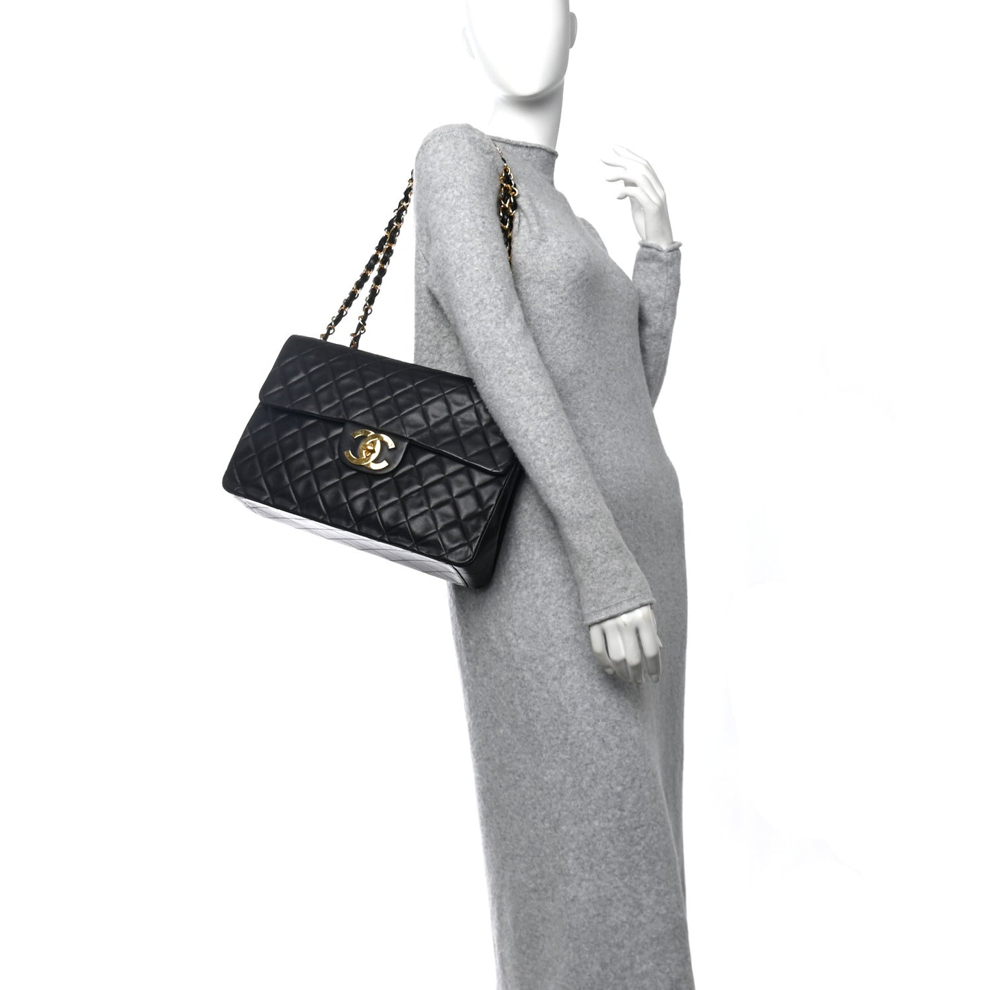 Lambskin Quilted XL Jumbo Single Flap Black