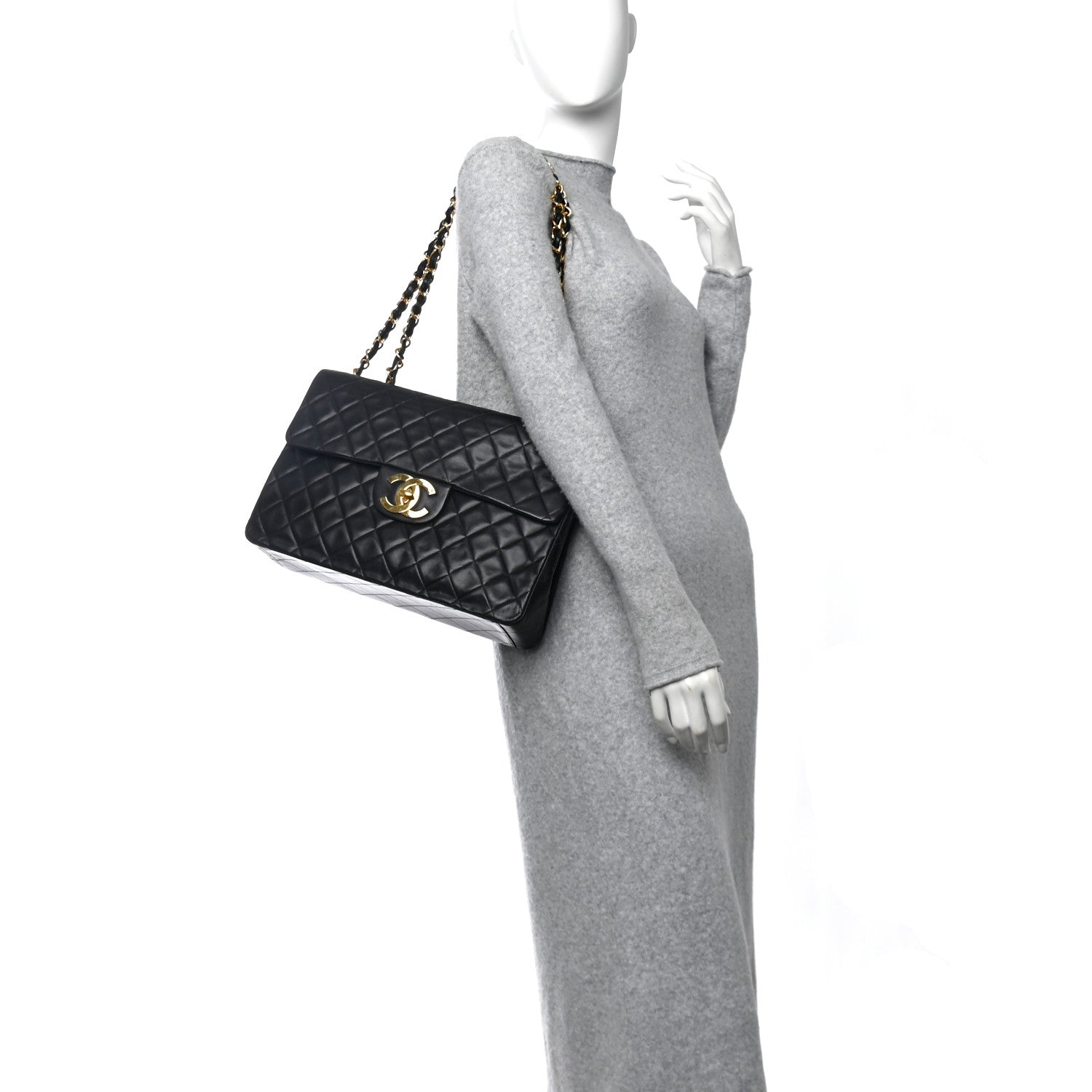 Chanel Lambskin Quilted XL Jumbo Single Flap Black 2 of 13