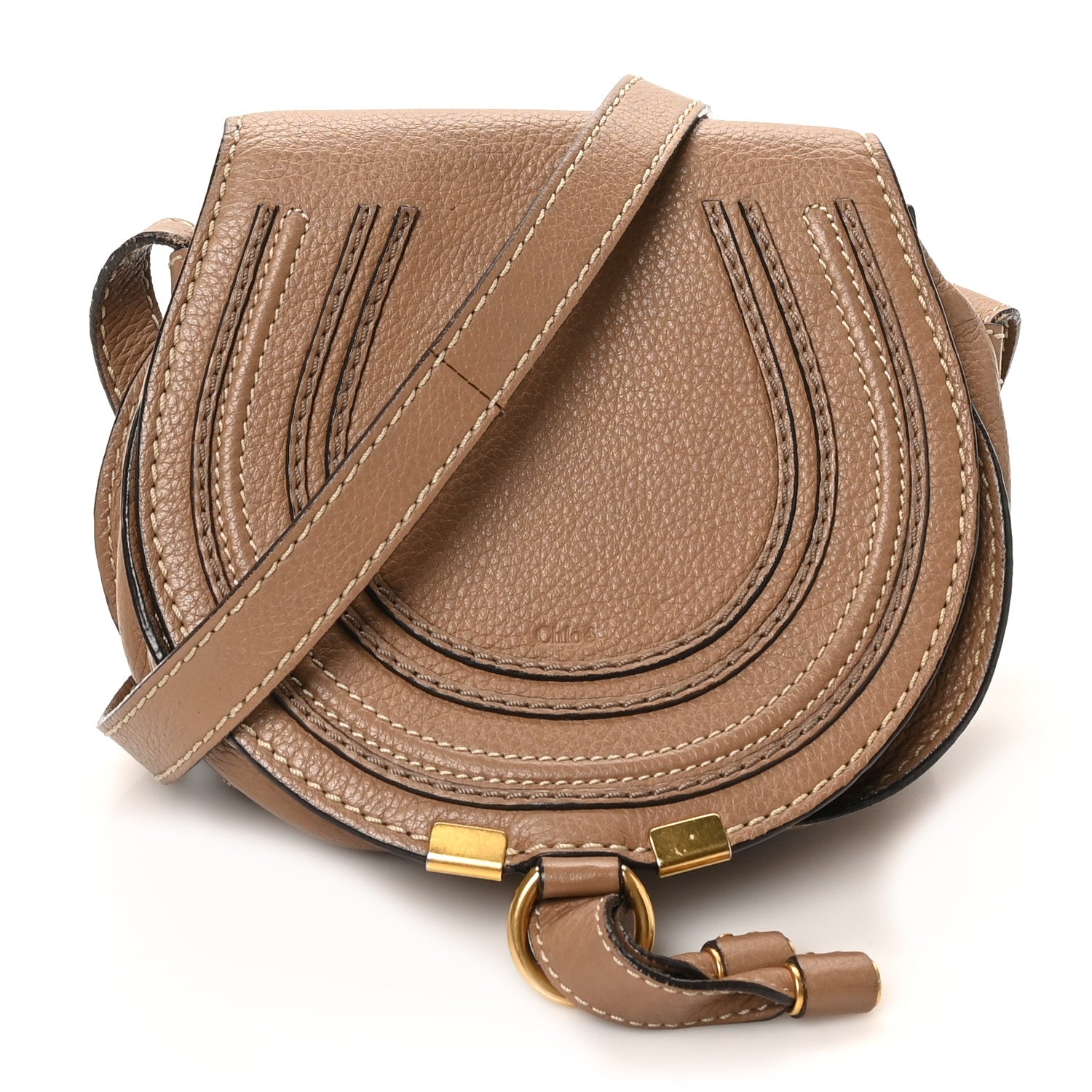 Chloe Calfskin Mini Marcie Round Crossbody Bag Nut 1 of 9
