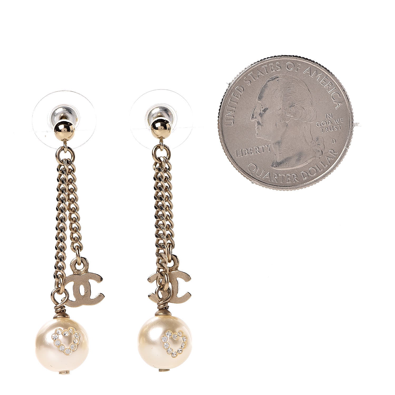 Chanel Pearl Crystal CC Drop Earrings Gold 2 of 4