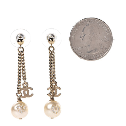 Chanel Pearl Crystal CC Drop Earrings Gold 2 of 4