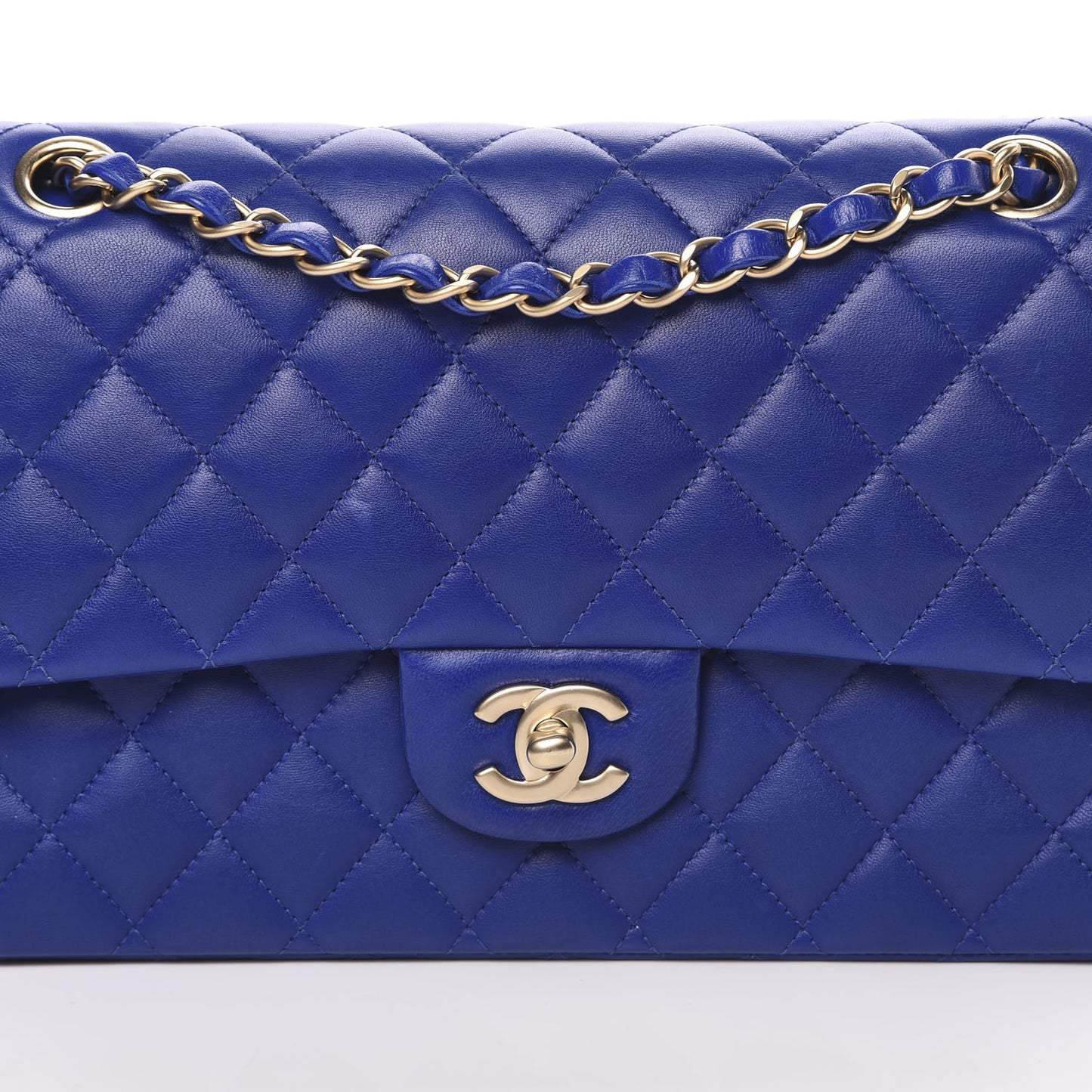 Lambskin Quilted Medium Double Flap Blue