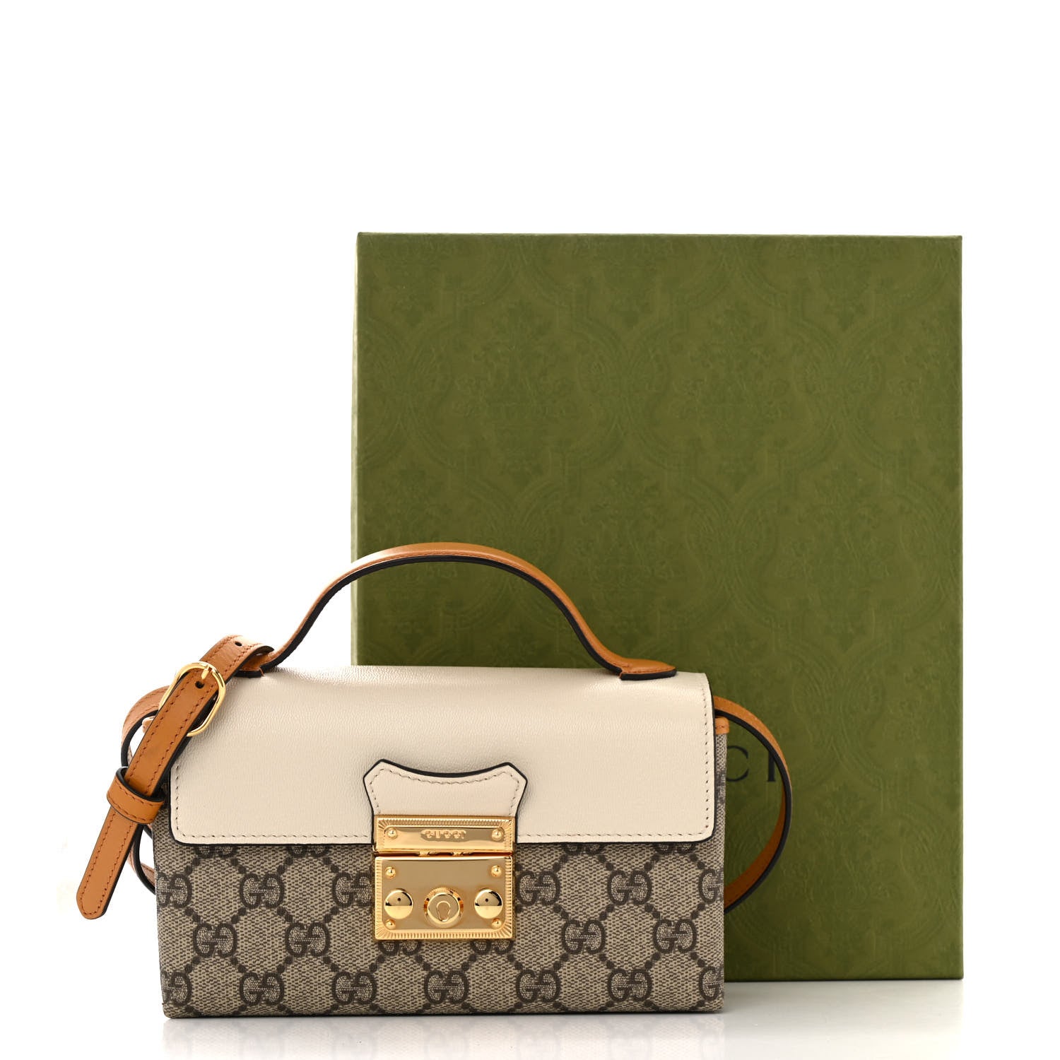 Gucci GG Supreme Monogram New Sakai Calfskin Mini Padlock Top Handle Shoulder Bag Beige Ebony Mystic White Sun Oil 12 of 12