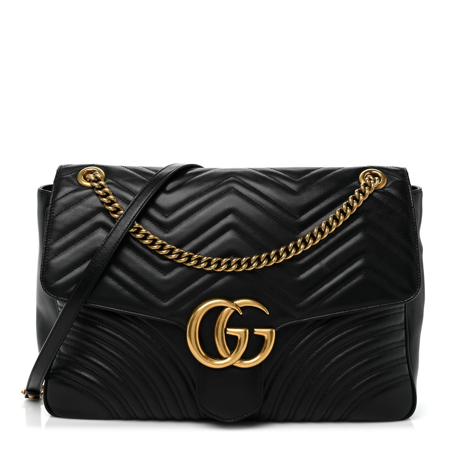 Gucci Calfskin Matelasse Large GG Marmont Shoulder Bag Black 1 of 11