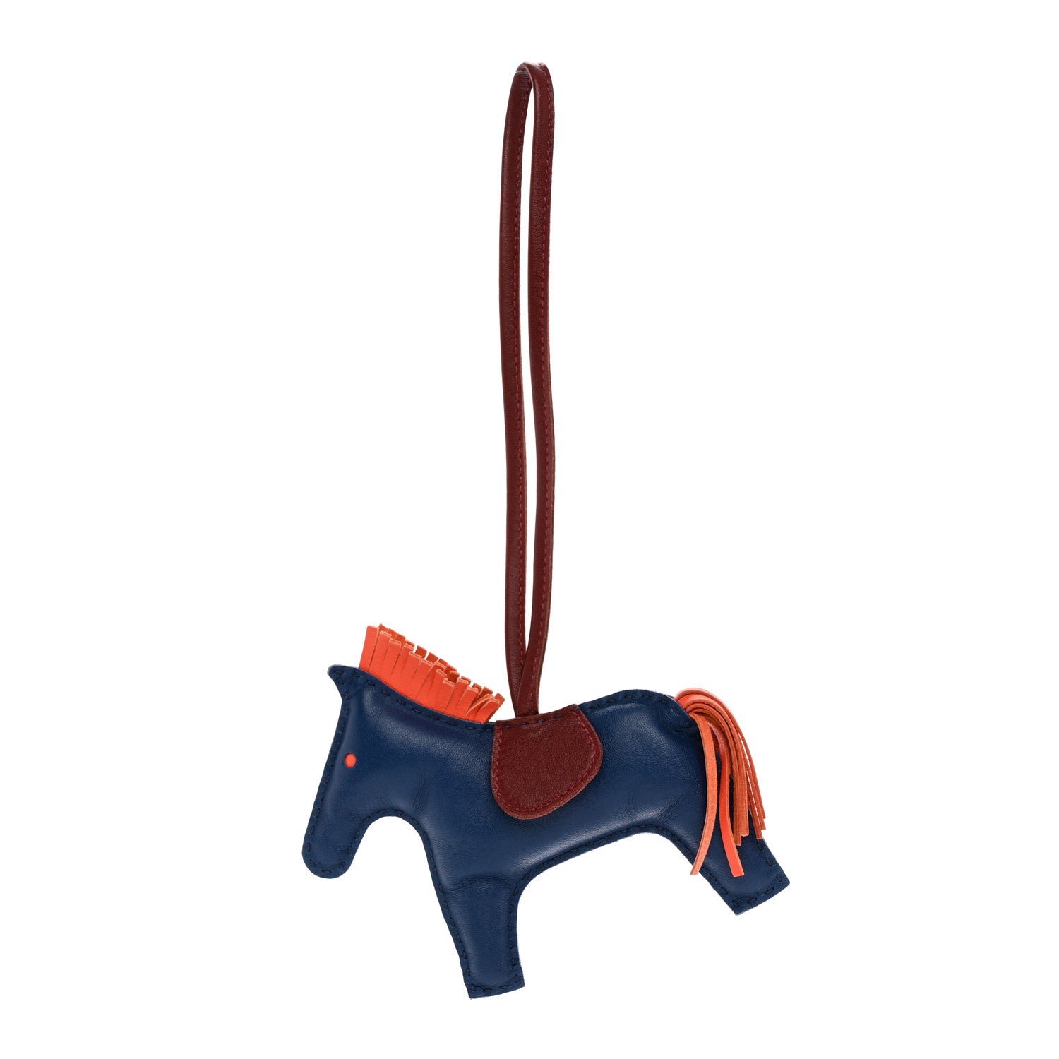 Hermes Milo Lambskin Grigri Rodeo Horse Bag Charm MM Bleu De Malte Rouge H Orange Poppy 1 of 3