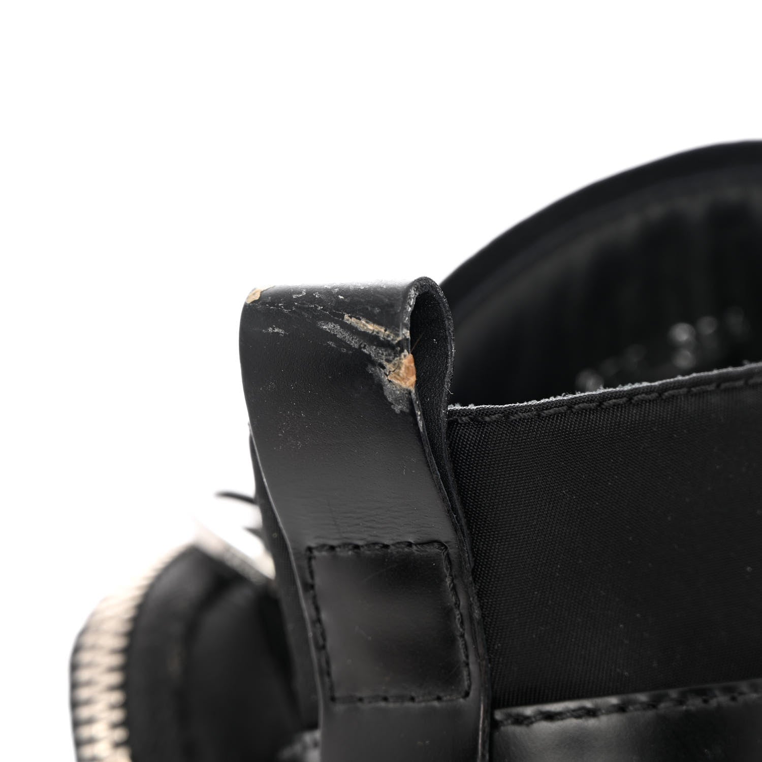Prada Spazzolato Rois Nylon Metal Triangle Logo Monolith Pouch Pocket 55mm Boots 38.5 Black 9 of 14