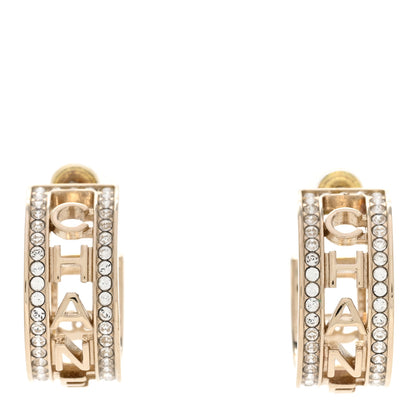 Chanel Metal Crystal Bow-tiful CC Hoop Earrings Gold 1 of 6
