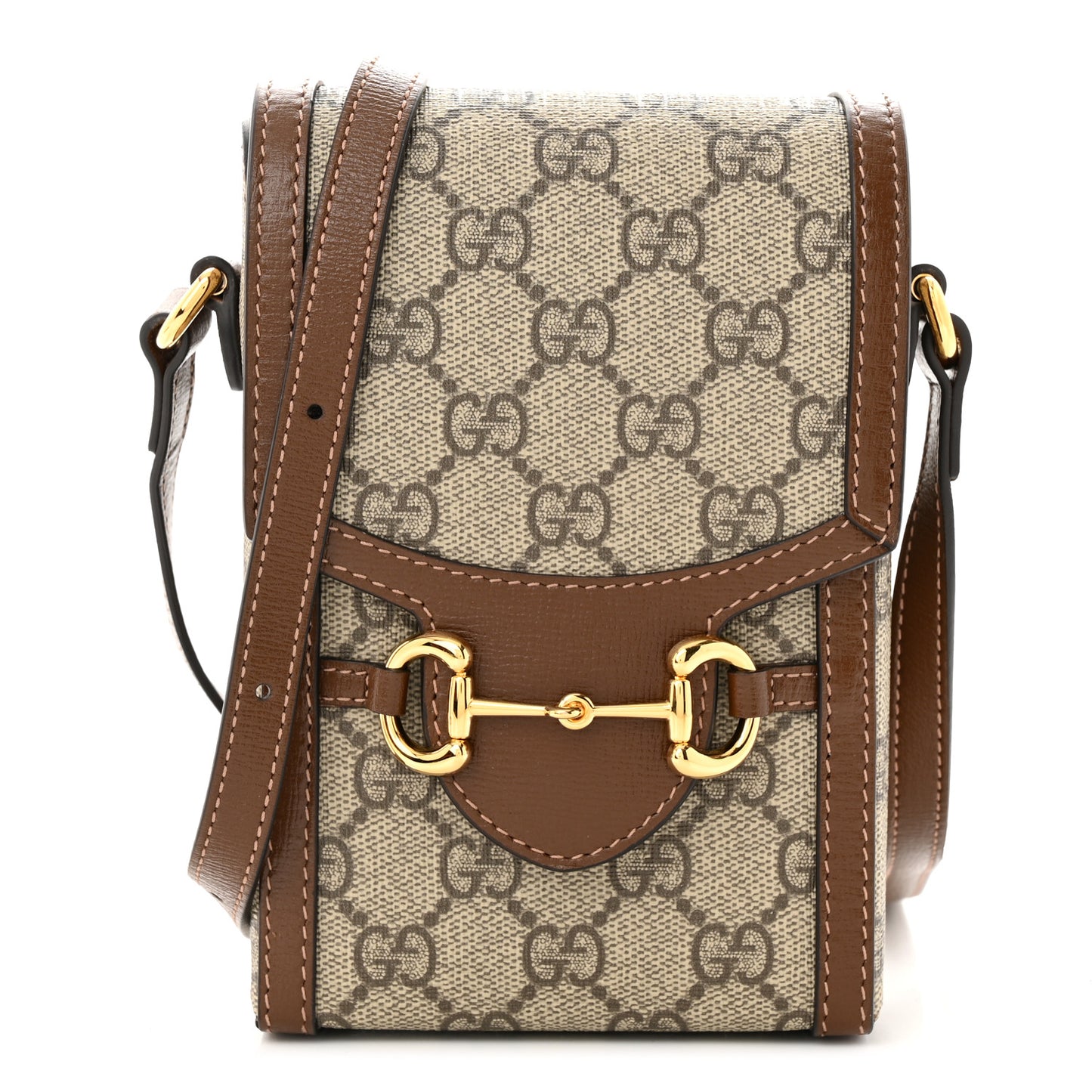 GG Supreme Monogram Mini Horsebit 1955 Crossbody Bag Beige Brown Sugar