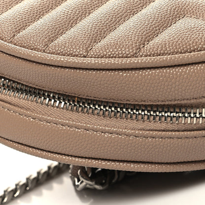 Saint Laurent Grain De Poudre Matelasse Chevron Quilted Round Vinyle Camera Bag Dark Beige 11 of 11