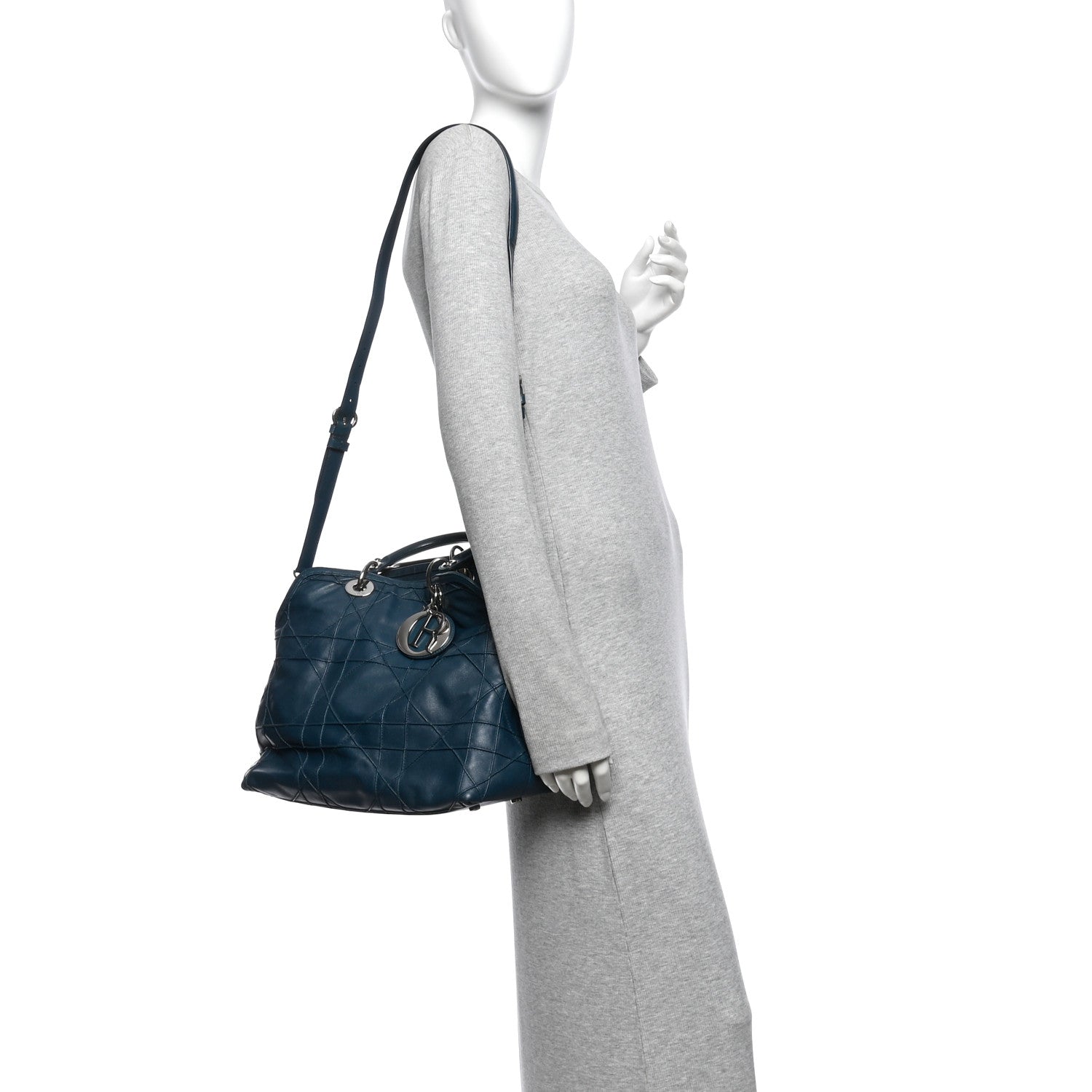 Christian Dior Lambskin Cannage Granville Polochon Blue 2 of 10