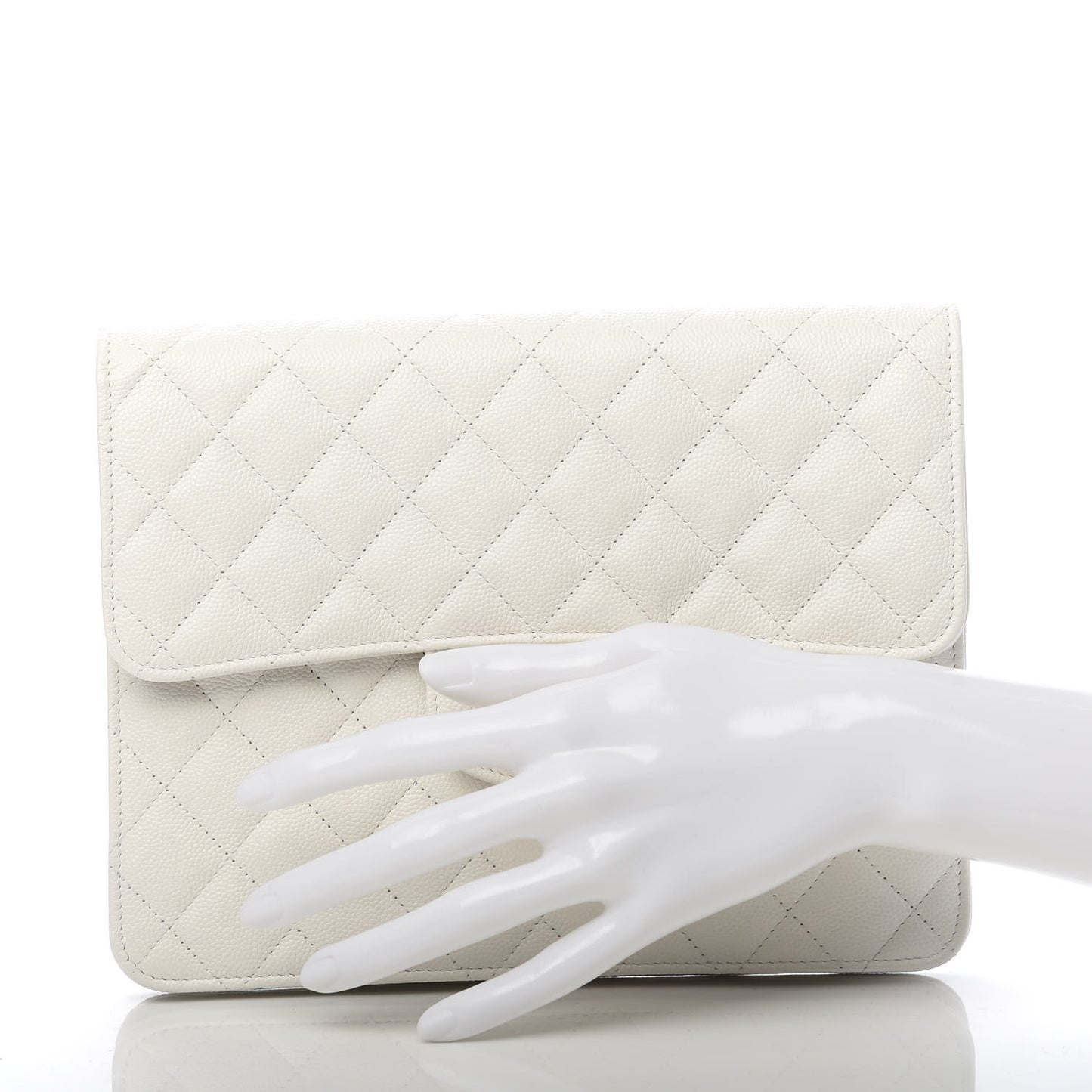 Caviar Quilted Square Flap Clutch White