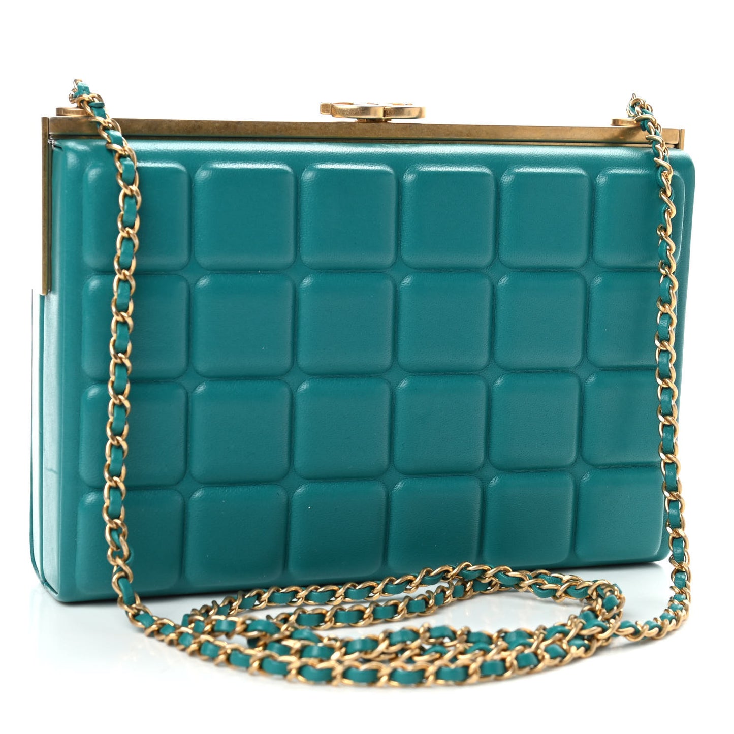 Lambskin Chocolate Clutch With Chain Blue