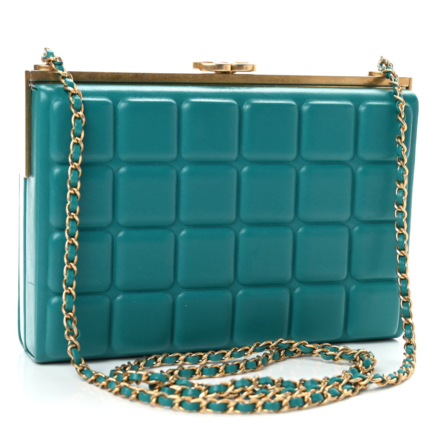 Chanel Lambskin Chocolate Clutch With Chain Blue 2 of 4