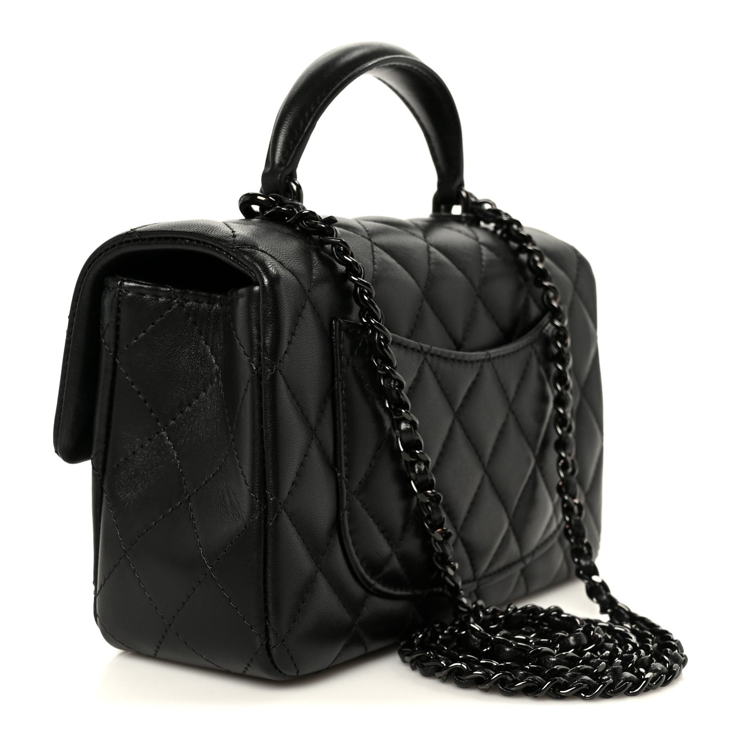 Lambskin Quilted Mini Top Handle Rectangular Flap So Black