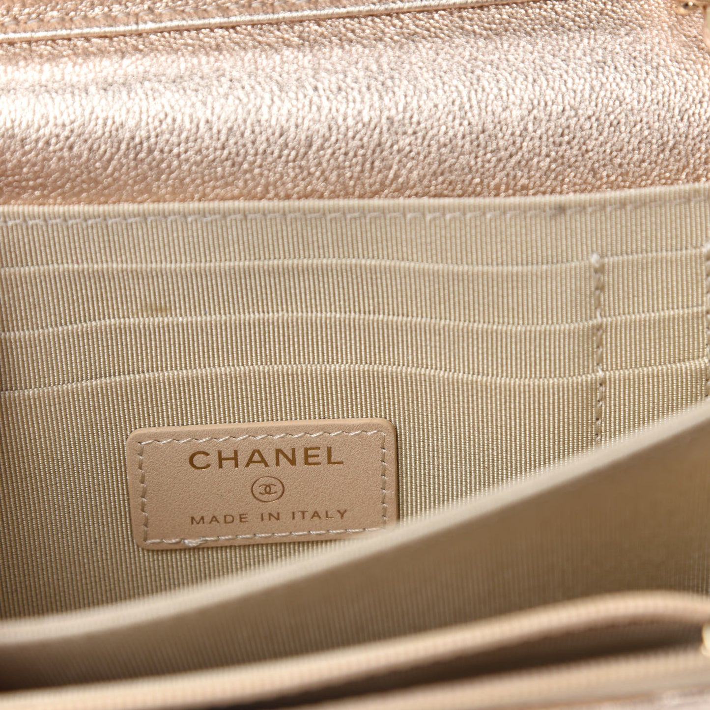 Metallic Lambskin Quilted Mini Wallet On Chain WOC Gold
