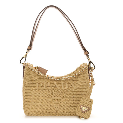 Prada Yarn Raffia Effect Crochet Mini Re-Edition 2000 Shoulder Bag Naturale 1 of 9