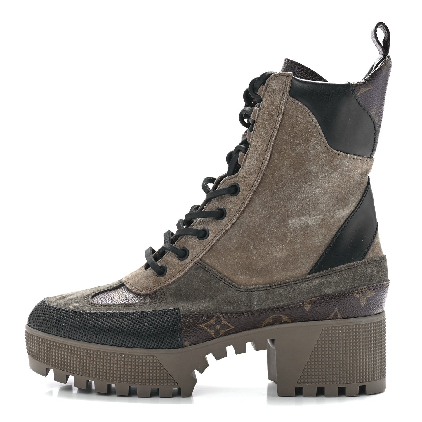 Suede Calfskin Monogram Laureate Platform Desert Boots 37.5 Beige