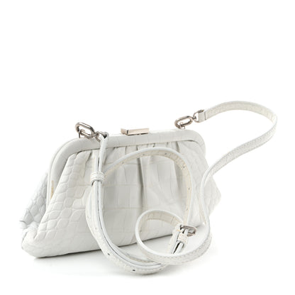 Balenciaga Shiny Supple Calfskin Logo Crocodile Embossed Cloud Clutch XS White 3 of 11