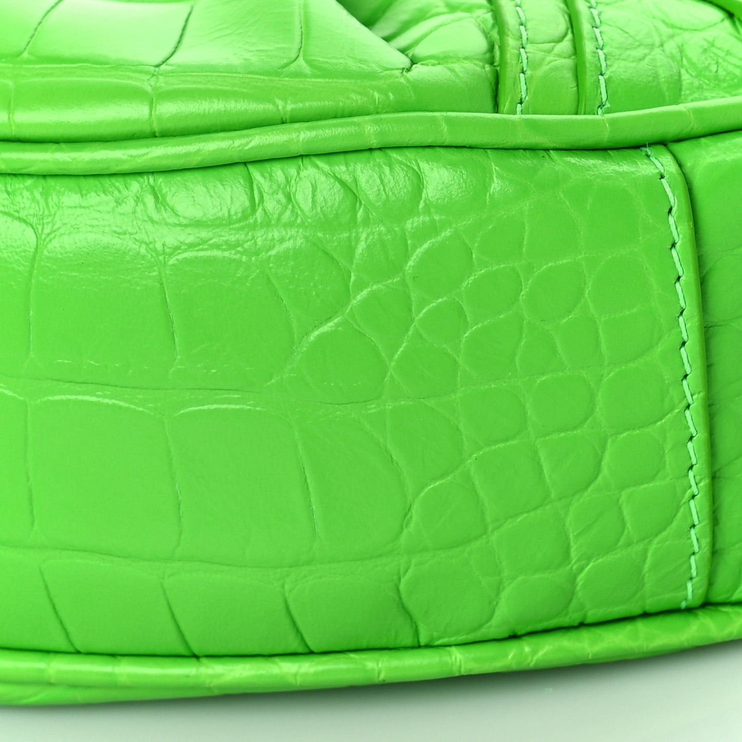 Extra Supple Calfskin Crocodile Embossed Le Cagole Shoulder Bag XS Acid Green