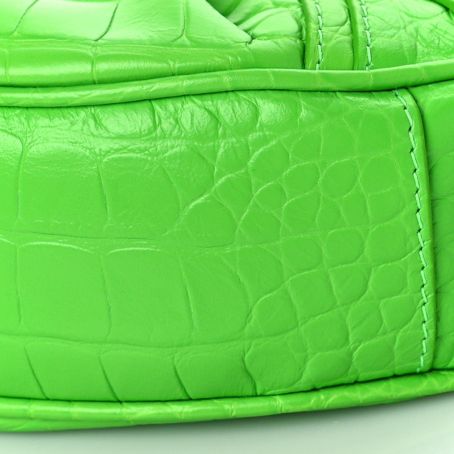 Balenciaga Extra Supple Calfskin Crocodile Embossed Le Cagole Shoulder Bag XS Acid Green 7 of 7