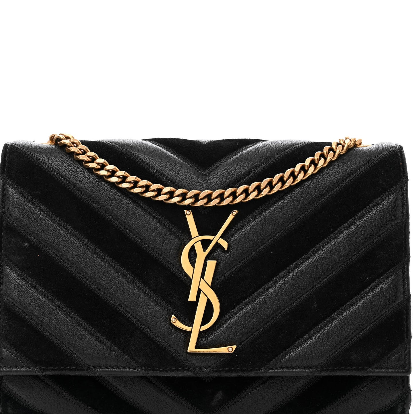 Suede Calfskin Small Classic Y Quilted Monogram Kate Satchel Black