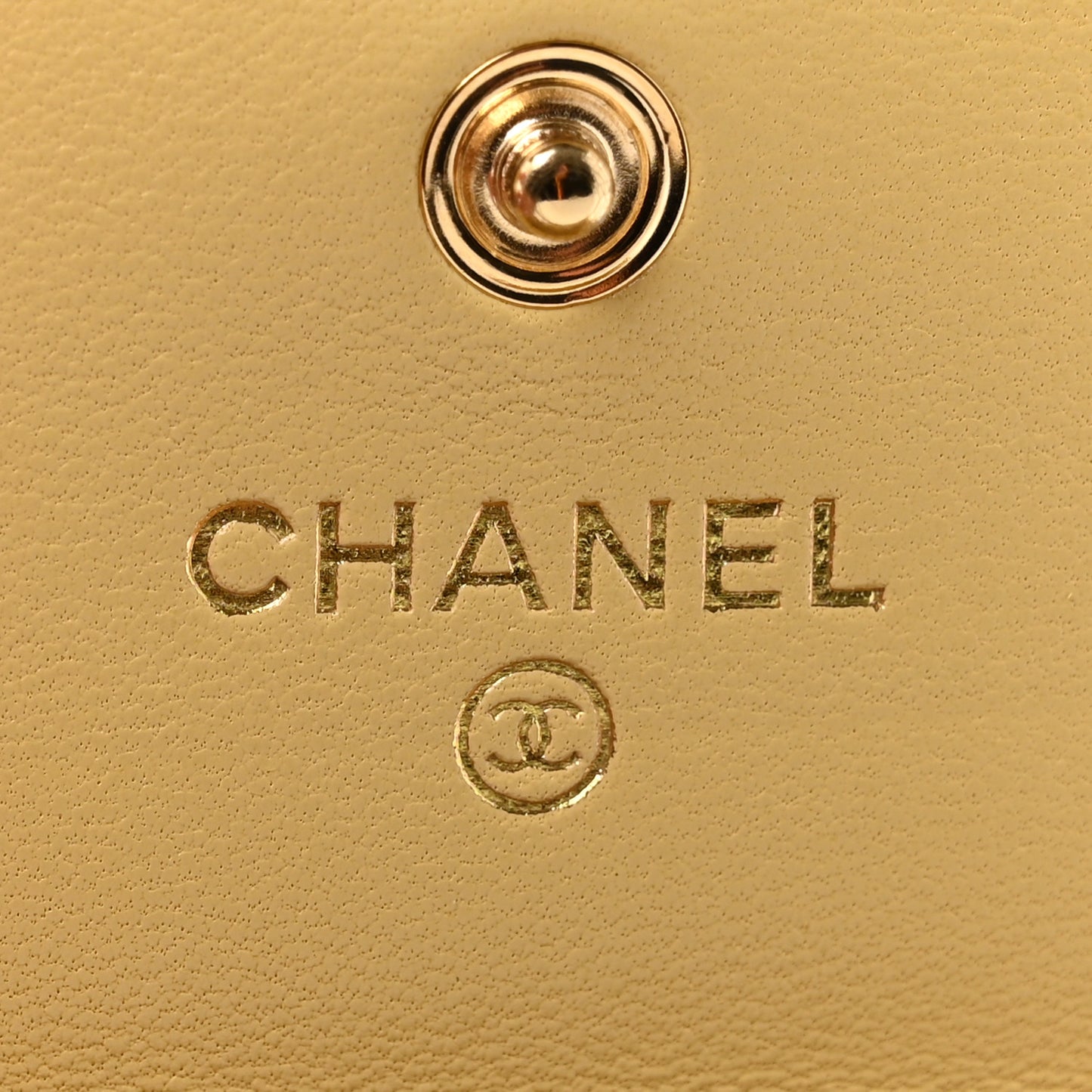 Lambskin Quilted Chanel 19 Flap Card Holder Yellow