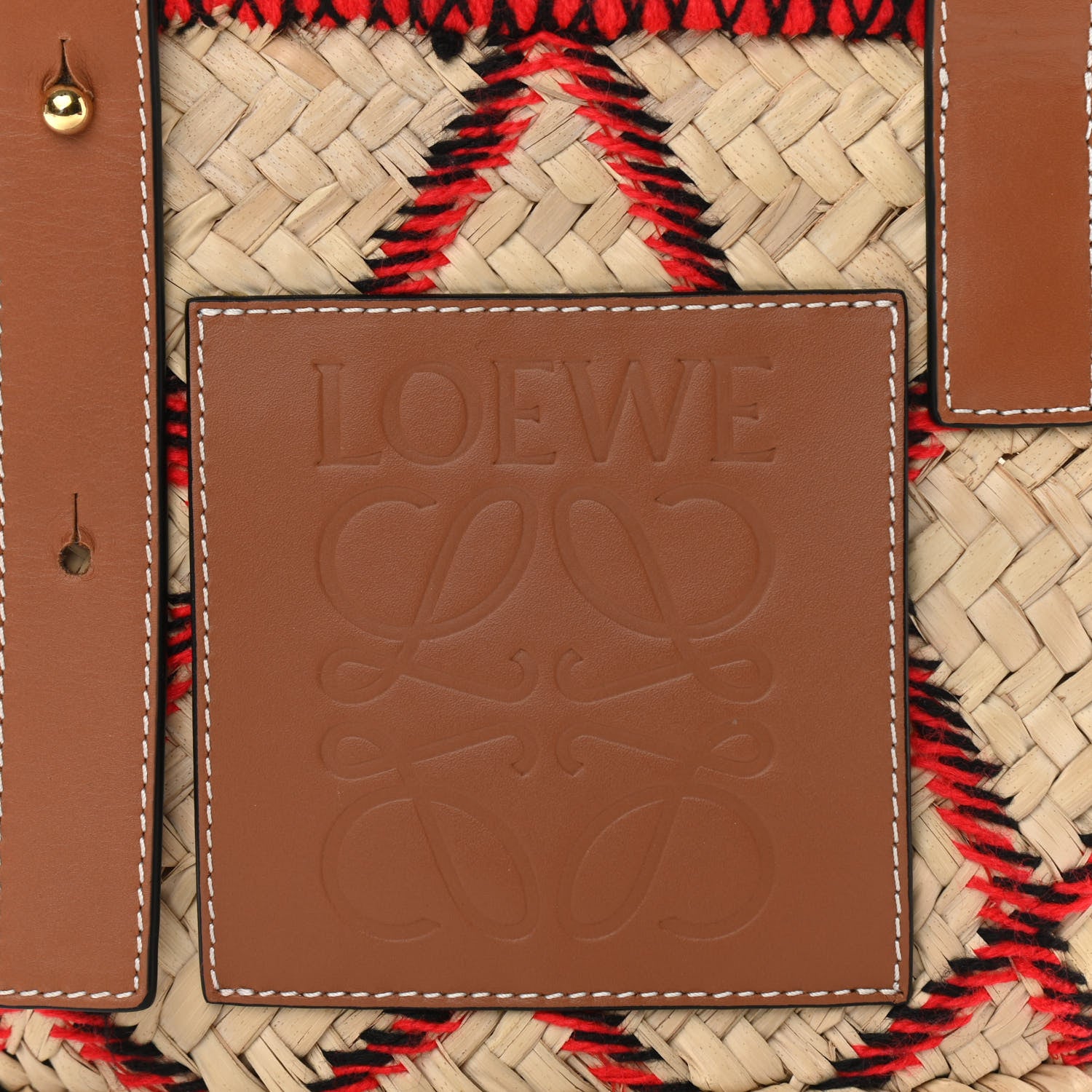 Loewe Embroidered Raffia Basket Tote Bag Natural Tan Red 11 of 12