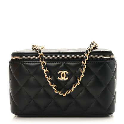 Chanel Lambskin Quilted Pearl Crush Small Vanity Case With Chain Black 1 of 11