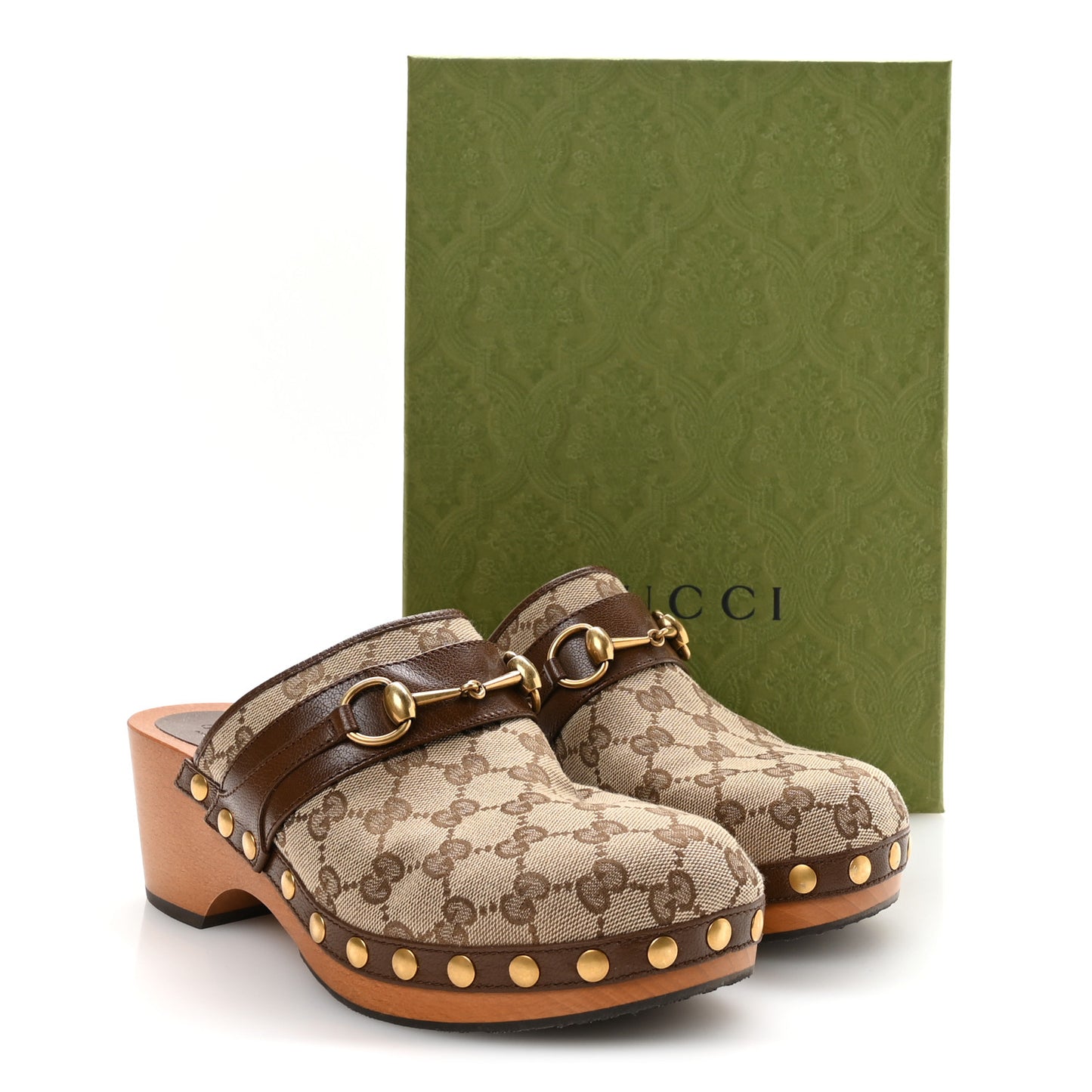 Monogram Goatskin Horsebit Clog Mules 39 Beige Ebony Brown Sugar