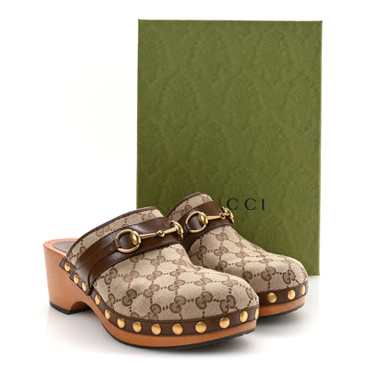 Gucci Monogram Goatskin Horsebit Clog Mules 39 Beige Ebony Brown Sugar 9 of 9