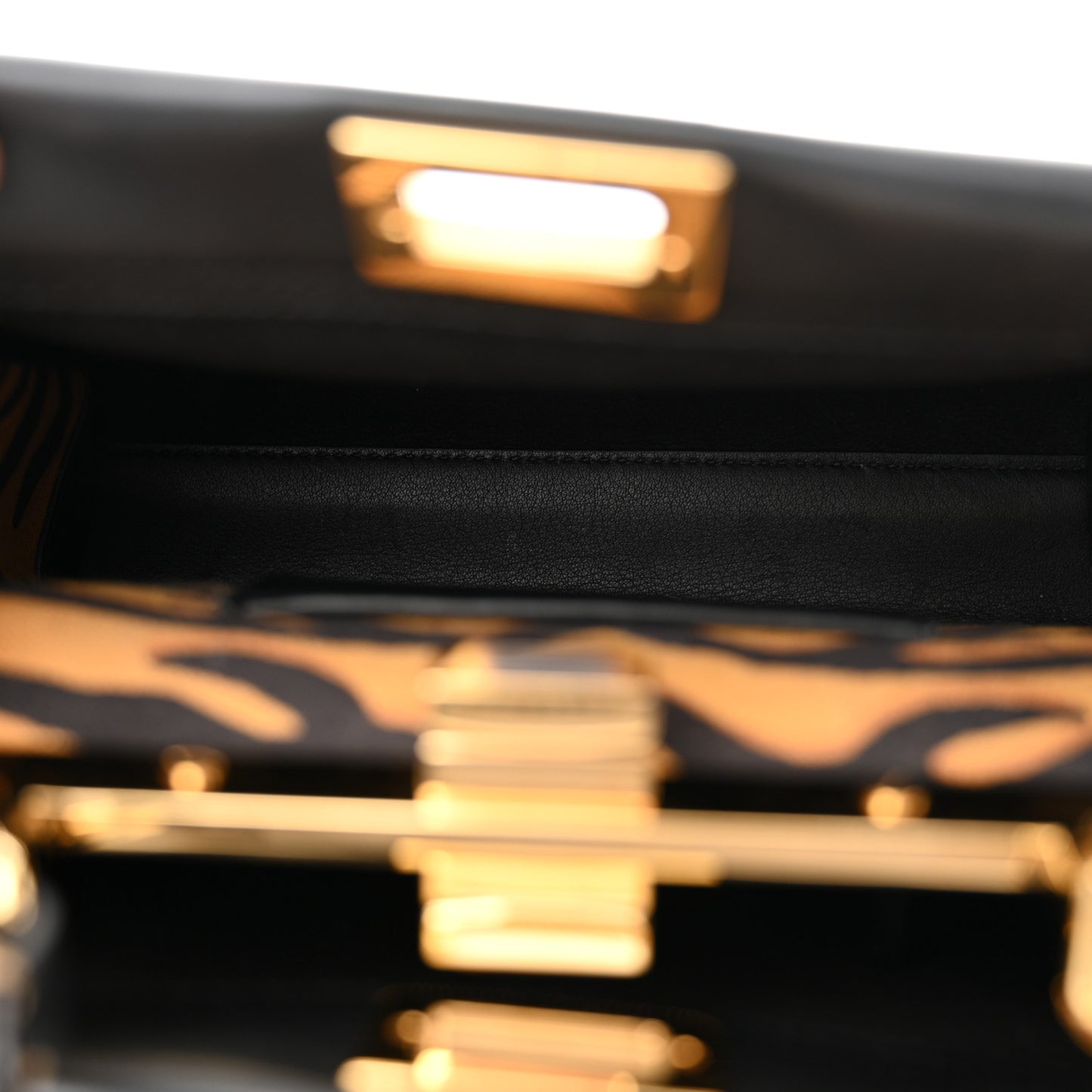 Vitello King Canvas Chinese New Year Tiger Embroidered Mini Peekaboo Iconic Satchel Black Dark Yellow
