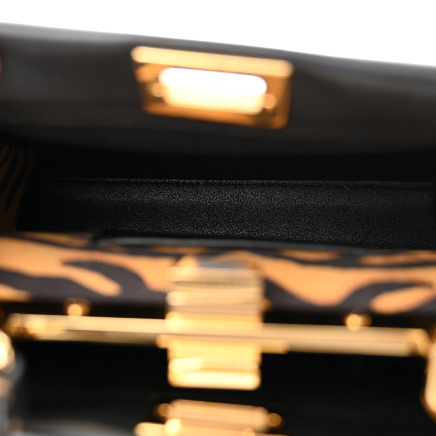 Fendi Vitello King Canvas Chinese New Year Tiger Embroidered Mini Peekaboo Iconic Satchel Black Dark Yellow 6 of 10