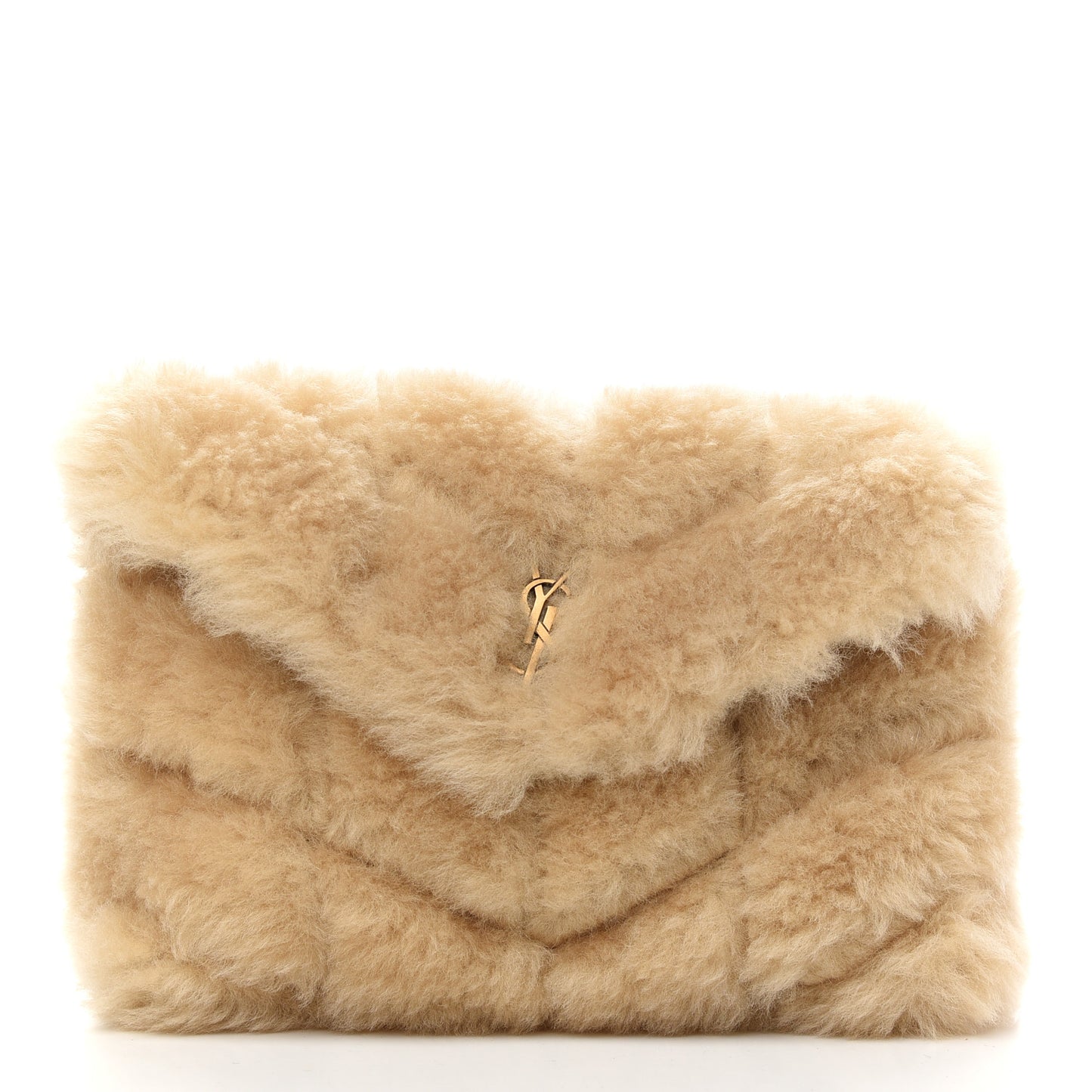 Shearling Quilted Monogram Loulou Puffer Pouch Clutch Natural Beige
