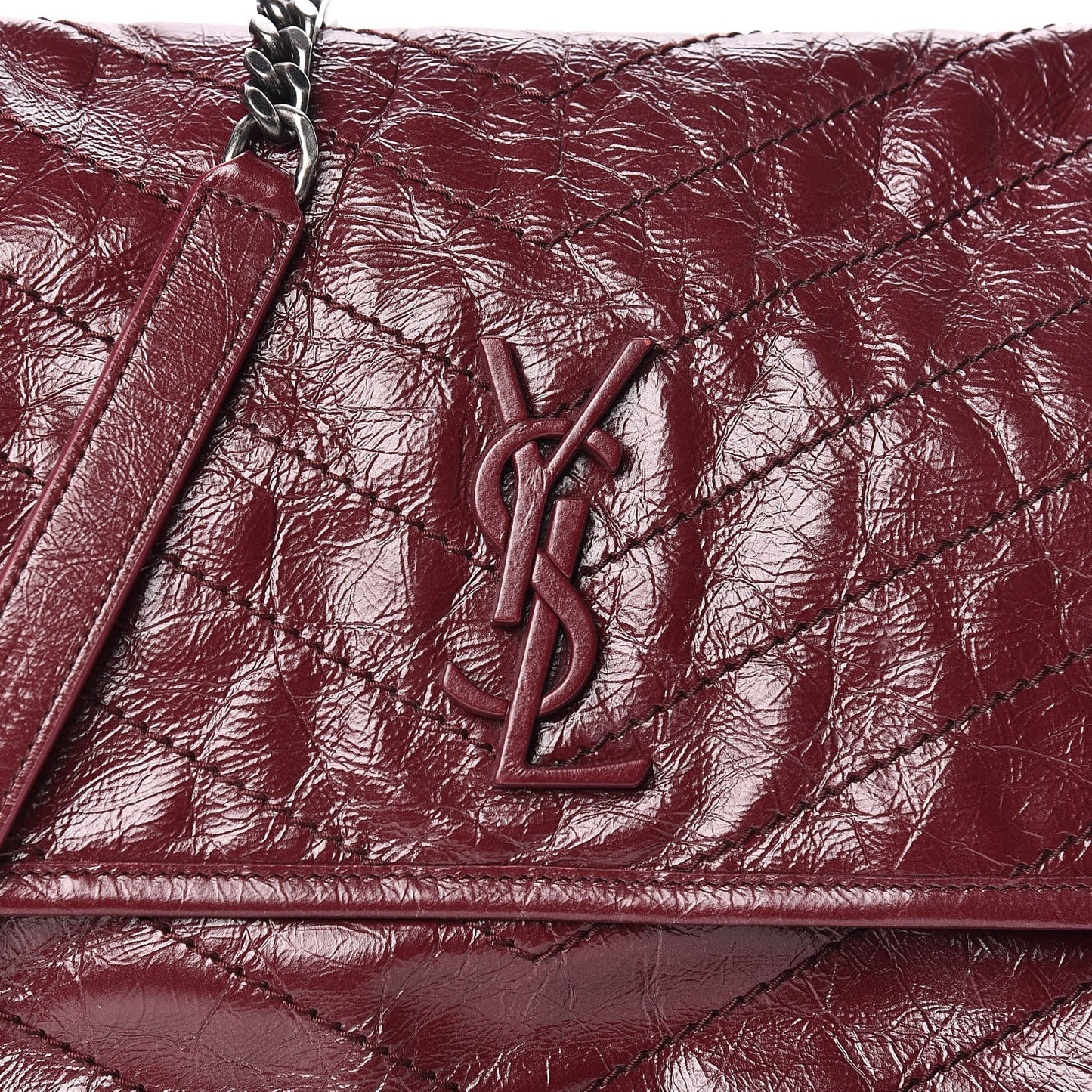 Crinkled Calfskin Matelasse Monogram Medium Niki Chain Satchel Burgundy
