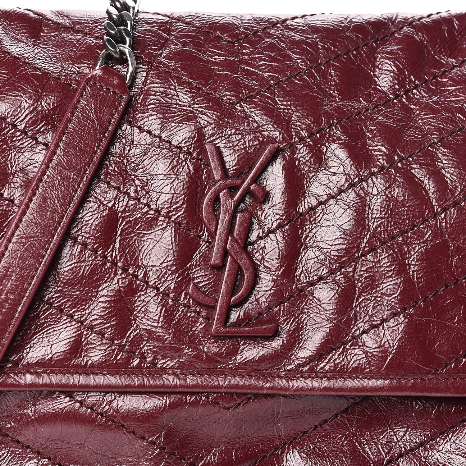 Saint Laurent Crinkled Calfskin Matelasse Monogram Medium Niki Chain Satchel Burgundy 8 of 10