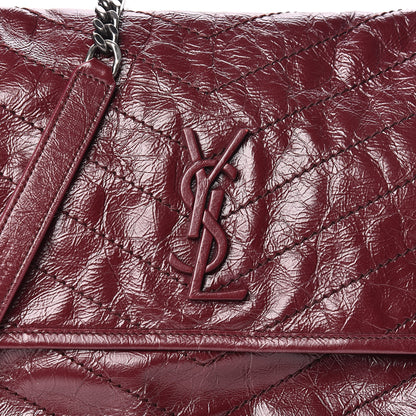 Saint Laurent Crinkled Calfskin Matelasse Monogram Medium Niki Chain Satchel Burgundy 8 of 10