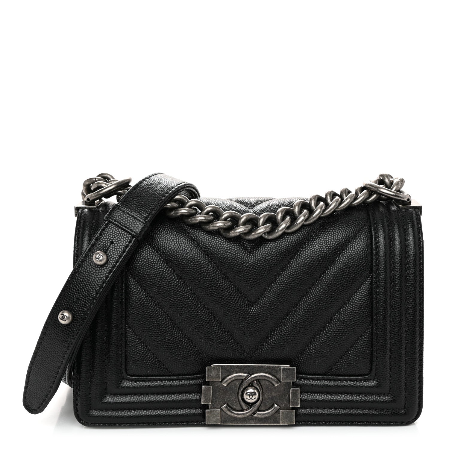 Chanel Caviar Chevron Quilted Small Boy Flap Black 1 of 10
