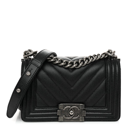 Chanel Caviar Chevron Quilted Small Boy Flap Black 1 of 10