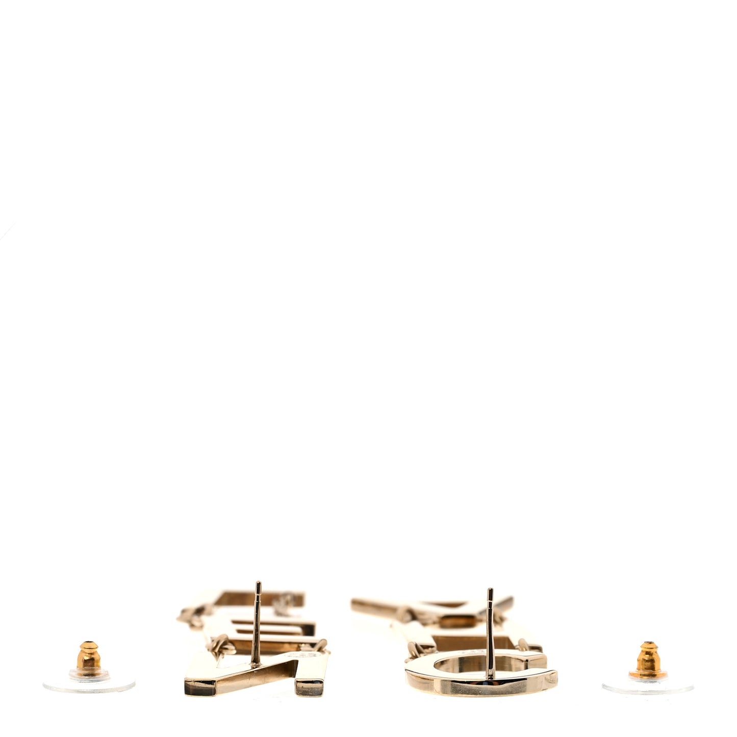 Metal Cha-Nel Logo Drop Earrings Gold
